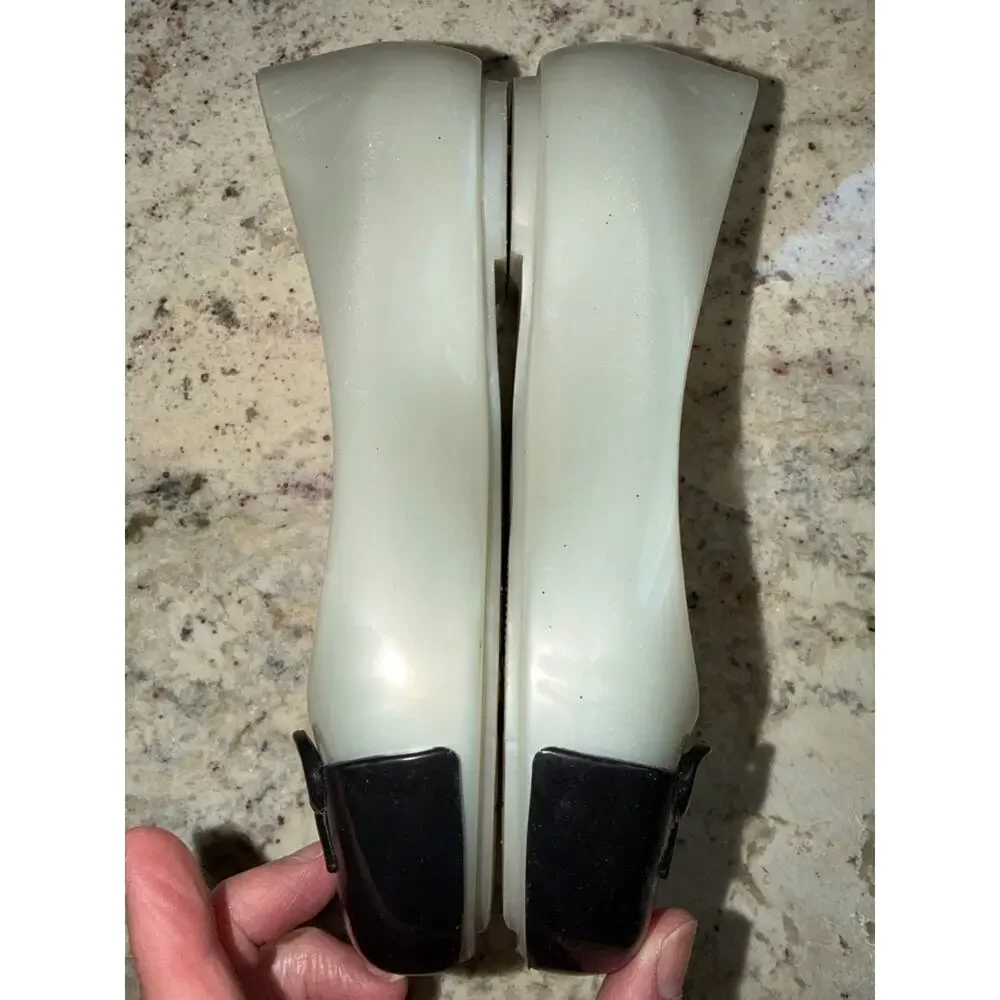 Mini Melissa Sweet Love Bow Cap-Toe Jelly Flats in Cream and Black EU 31 US 13
